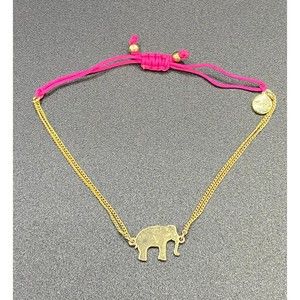 Stella & Dot Pink Fabric and Gold Tone Elephant Adjustable Bracelet